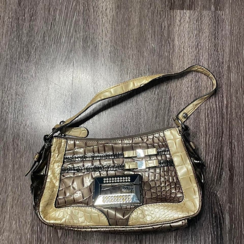 Y2K Guess brown crocodile print small shoulder bag